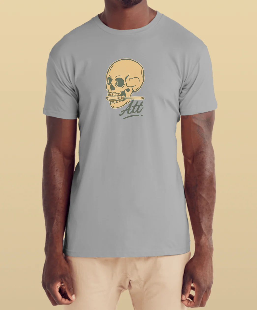 Addicted to tools skull logo large front beige ATT - Image 4