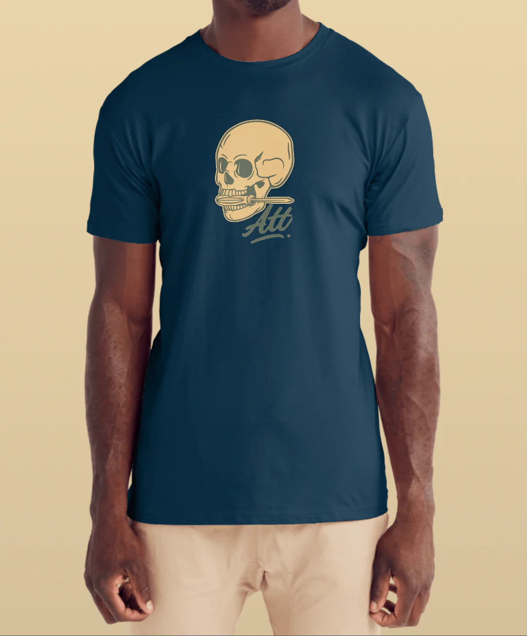Addicted to tools skull logo large front beige ATT - Image 5