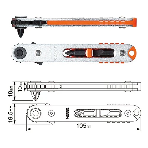 VESSEL TD-76 Ultra Thin Plate Ratchet Driver Straight Type - Image 3